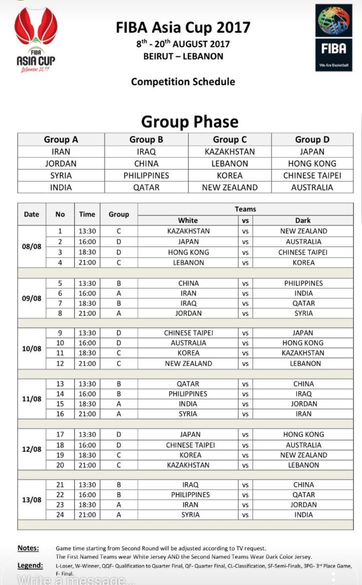 SagesseAddicts's tweet photo. Fiba Asia Cup 2017
Schedule https://t.co/RtbfR6Hp09