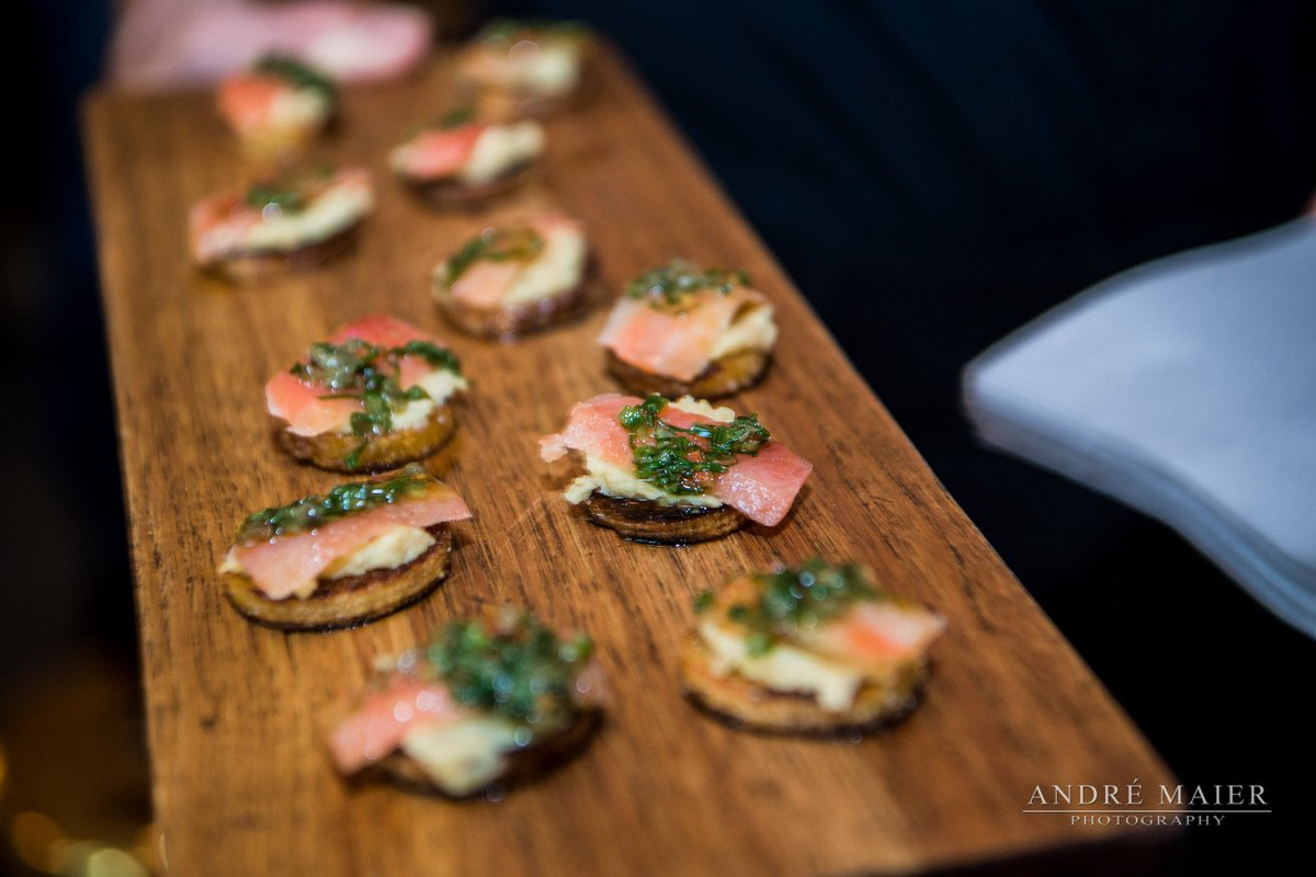 Cocktail hour bites: Smoked Steelhead Trout Crostini with beans &amp; salsa verde.