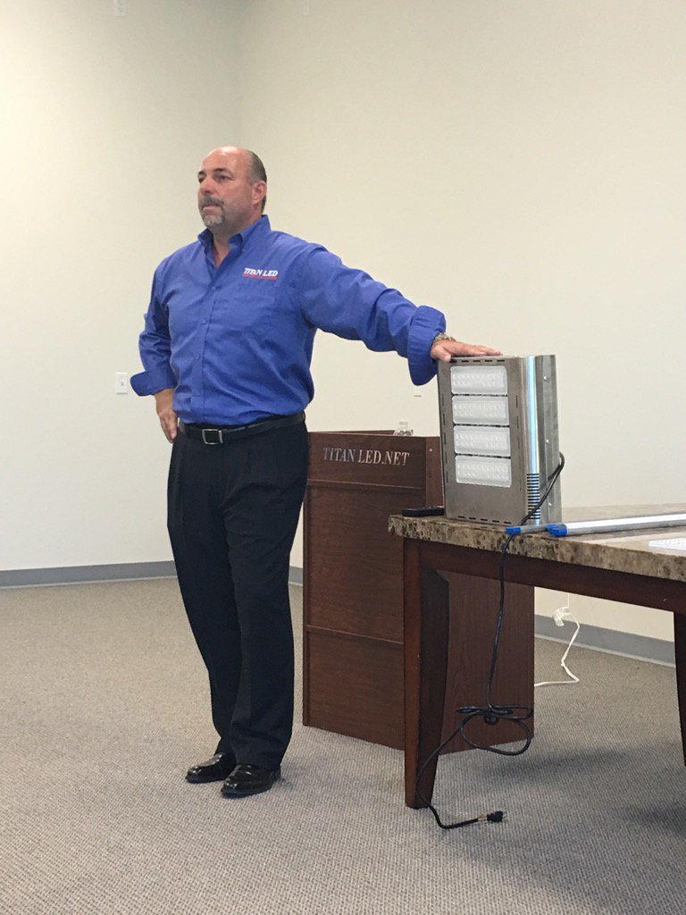 KeelerMonty's tweet image. #TitanLED CEO Brian Hennessy and all new IP67 stainless high bay. High power delivers most candela in the industry.