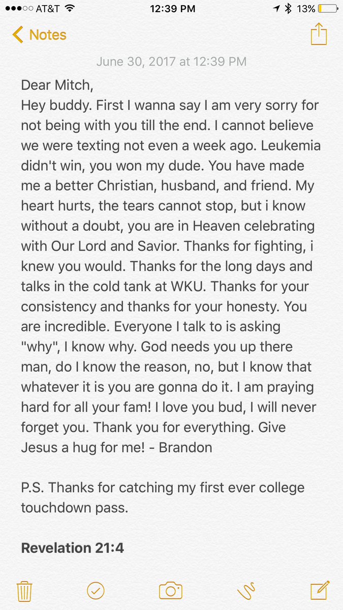 Brandon Doughty My Letter To My Dear Friend Mitchhenry85 Rip Mitchell Henry