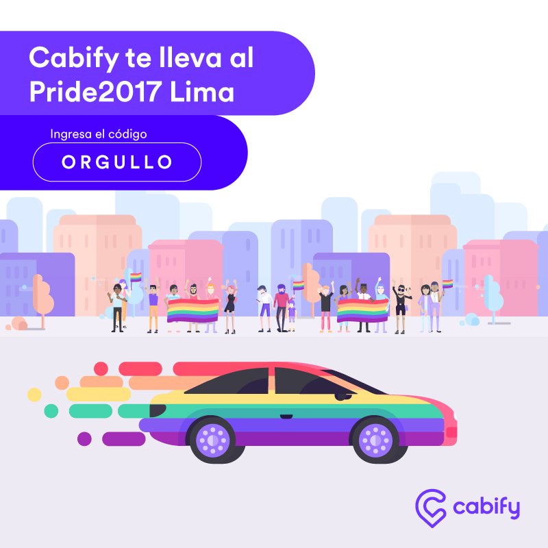 Cabify_Peru's tweet photo. Cabify te lleva al #Pride2017 Lima en el Campo de Marte. Código ORGULLO recibe S/15 de descuento. 15% de descuento automático #CabifyZone https://t.co/ERp6KGg2K3
