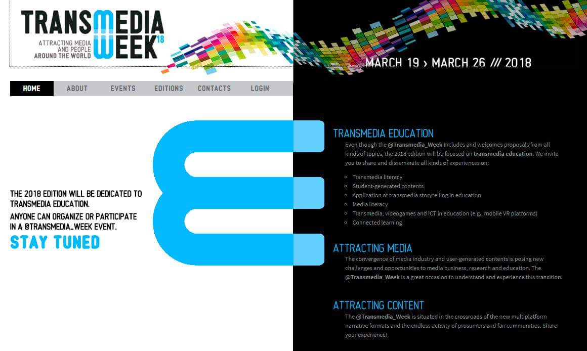 cscolari's tweet photo. #TransmediaWeek2018: from 19.03 to 26.03 Next edition: #transmedia #education https://t.co/27hgmhca1z Anyone can organize an event of the TW https://t.co/zVPh6pyYS0
