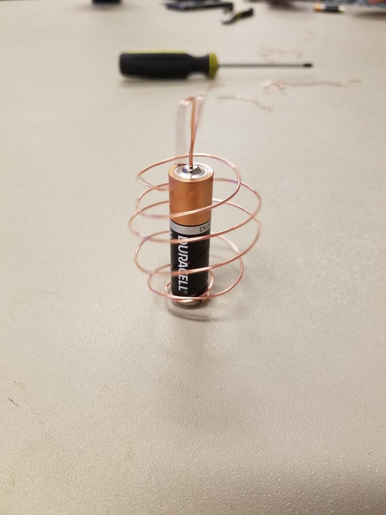 chrispughTIC's tweet image. Homopolar motors from copper wire, a battery, and a neodynium magnet #cmcsscoding