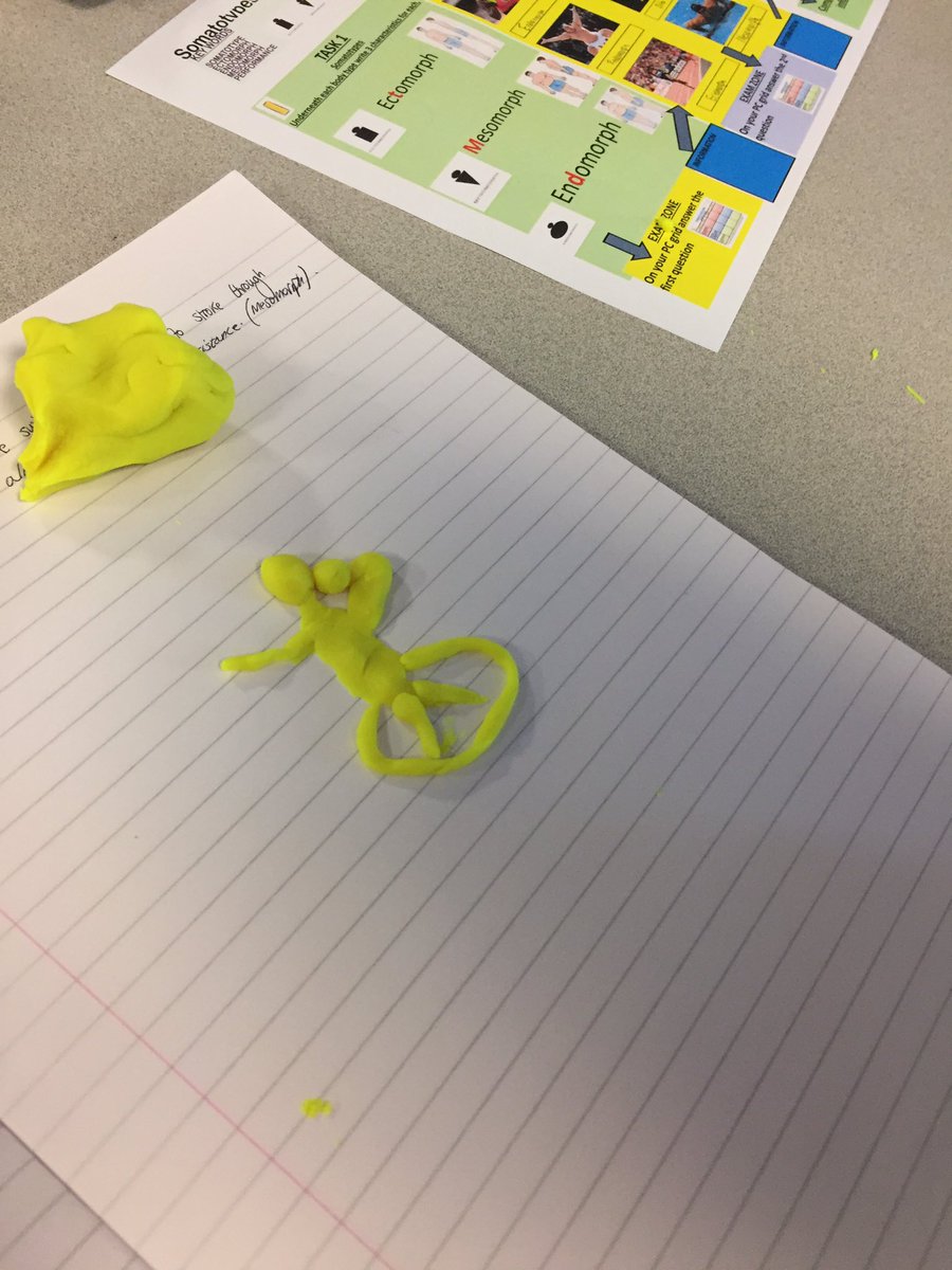 NorthKestevenPE's tweet photo. GCSE PE students being creative using playdoh to explain which somatotype would be most effective in different events. @PE4Learning #pegeeks https://t.co/H9GuPsniZd