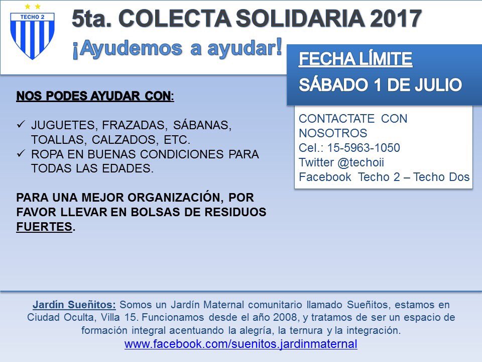 No te olvides!! Sabado 1 Julio ultimo dia para la #vcolectasolidaria #ayudemosaayudar