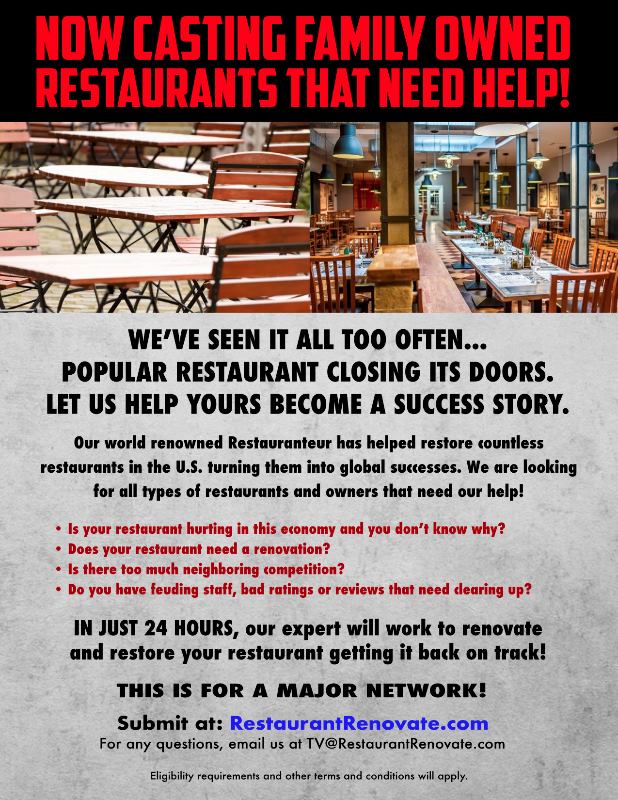 castrealitytv's tweet photo. Casting RESTAURANTS in need of help! Email: twinstalentcasting@gmail.com immed for help! https://t.co/tjd3Cj4JTl