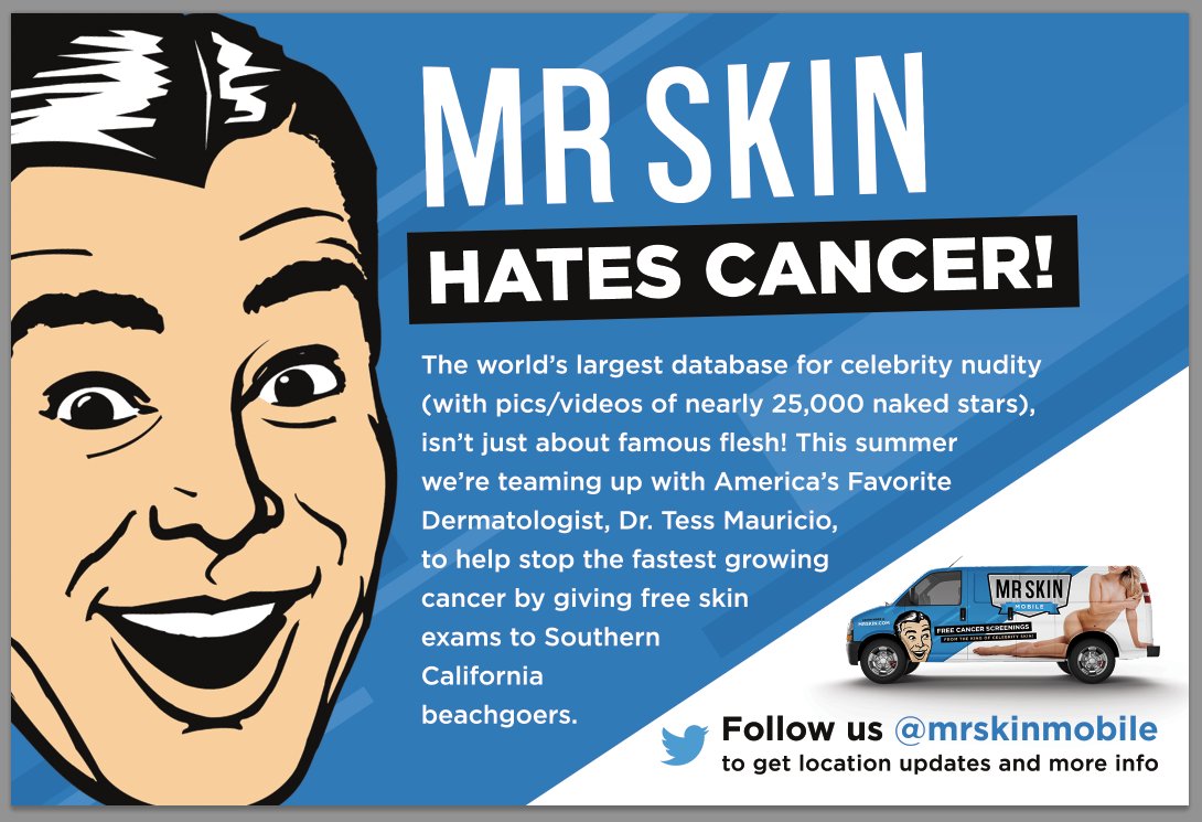 mrskinmobile's tweet photo. Get a FREE cancer screening from the King of Celebrity Skin @mrskin! https://t.co/YMPd09x3LL
