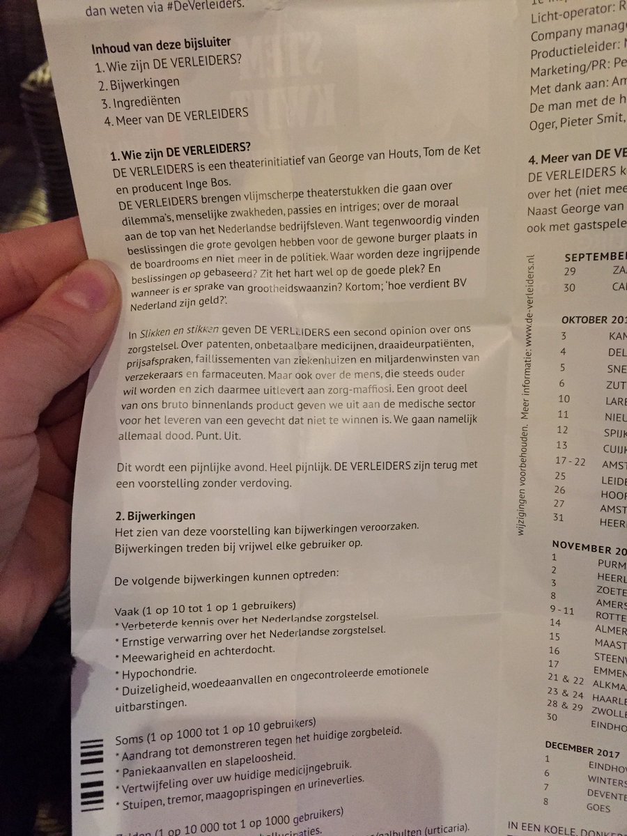 De ervaren bijwerking van De Verleiders 'slikken en stikken' is ernstige verwarring over het NLs zorgstelsel ;) genoten @delamartheater