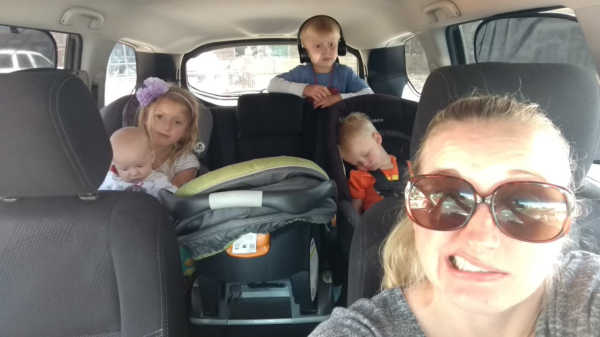 trinity_monroe's tweet photo. Right before you have to take a meeting in a parking lot and the one in headphones pukes. #juxtaday #momlife  #Hellheadhorde https://t.co/HCZFe0rcp1