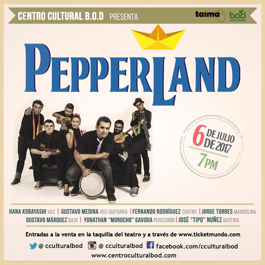 Revista Andante (@revistaandante) on Twitter photo Jueves 06|07
7:00pm - @CCulturalBOD <a href="/PepperlandVe/">Pepperland</a> se presentará con un "Tributo a The Beatles en ritmos venezolanos"
#Beatles #concierto Jueves 06|07
7:00pm - @CCulturalBOD <a href="/PepperlandVe/">Pepperland</a> se presentará con un "Tributo a The Beatles en ritmos venezolanos"
#Beatles #concierto
