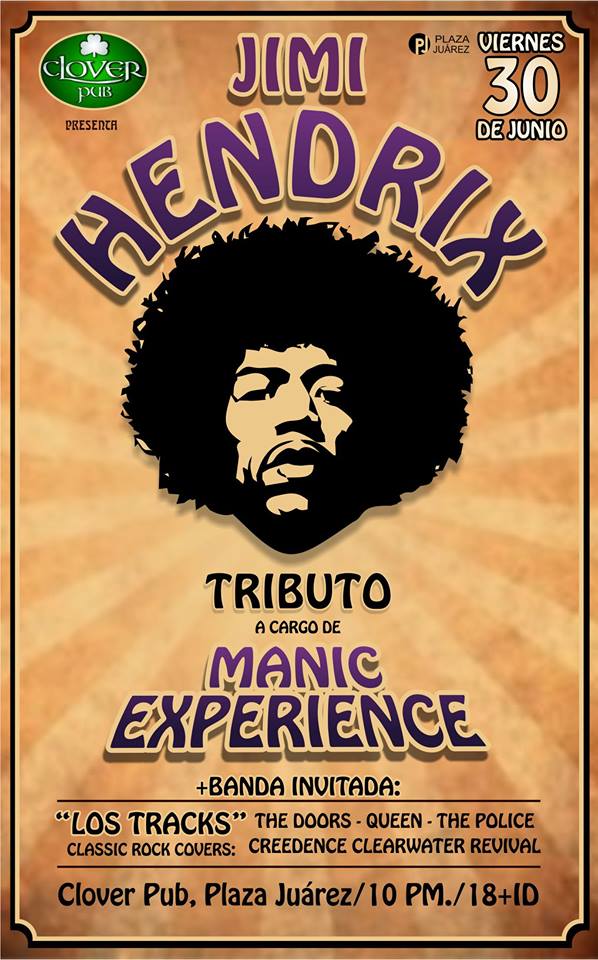 Para_Enterarte's tweet photo. #Hoy Viernes 30
Tributo a
#JimiHendrix
Con Manic Experience
Además Los tracks Rock Band
Clover Pub #Mexcali 10PM https://t.co/SnpOCSevMI