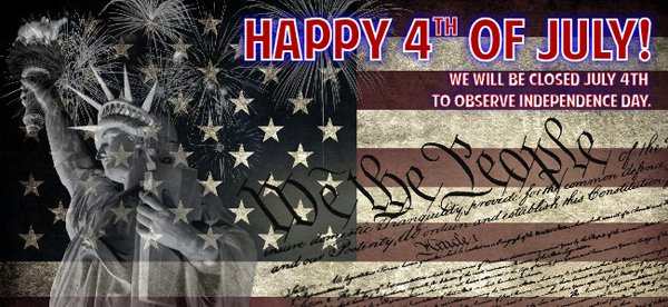 Happy 4th of July weekend! We are open for normal business hours on July 3rd. To celebrate July 4th, we will be closed re-opening on July 5.