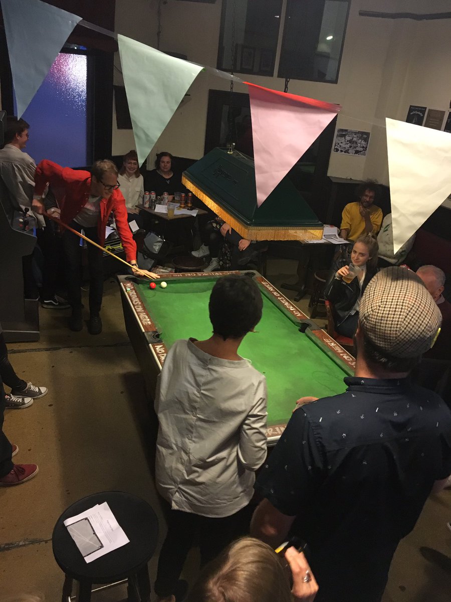 EggsCollective's tweet photo. Big Break trick shot round sponsored by John Virgo judged by @JenniferGaskell of YouTube snooker bothered @emptypockets147 https://t.co/BVJEmMD1s8
