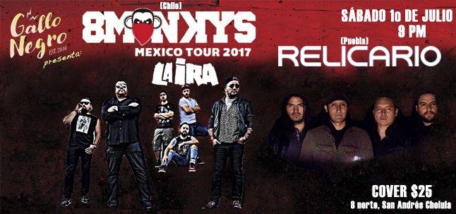 robertentuiter's tweet photo. ¡MAÑANA EL ROCK ES EN GALLO NEGRO, SAN ANDRÉS CHOLULA! Con @8MONKYS_BAND   ¡POR ALLÁ NOS VEMOS! https://t.co/hTu0d5kYrC