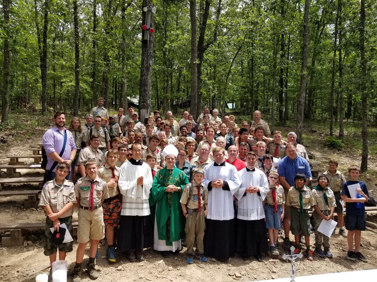 Half_Daddy's tweet photo. Day 5 and final day of #catholicadventureweek we shot rifles, Joey gave his vocation story and Bishop Rivituso came to celebrate Mass for us https://t.co/aCBFm8Op97