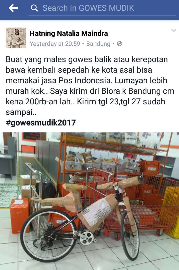 tips dari nte <a href="/aming_item/">Bukan Alicia Keys</a> bagi yg ingin menggunakan jasa pengiriman sepeda antar kota via <a href="/PosIndonesia/">POS INDONESIA</a> <a href="/PosIndo/">PT Pos Indonesia</a>  #gowesMudik2017