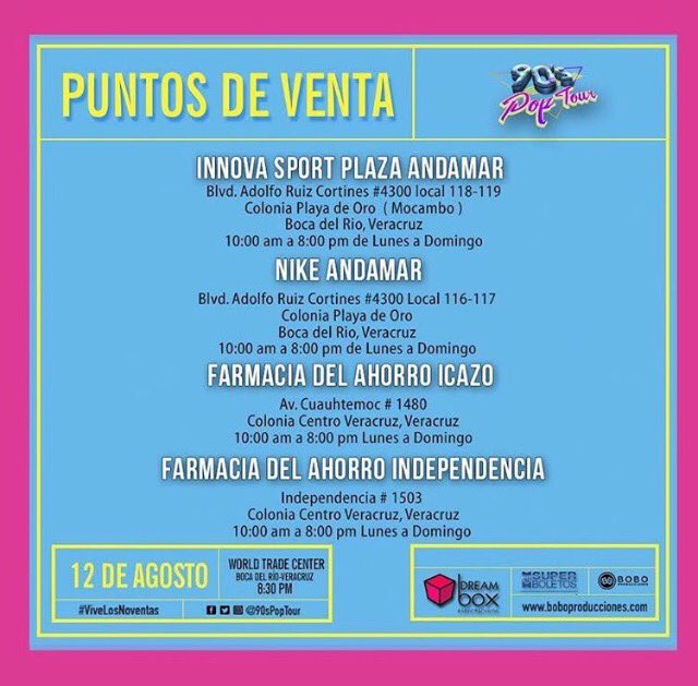FiestasdeVer's tweet photo. ¡Los @90spoptour llega por primera vez a #Veracruz!

Estos son los puntos de venta y tú tienes que ser parte de ella 😉🎤🎶 #90SPopTour https://t.co/qWSTzQKABp