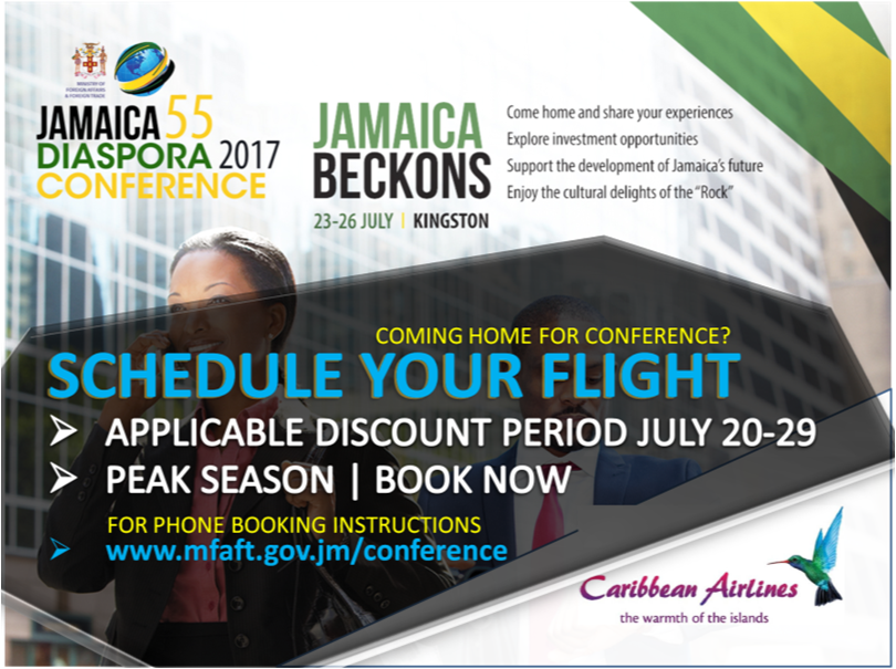 JamaicaEmbDC's tweet photo. Have you booked your flight for the Diaspora Conference? Enjoy 10% discount from Caribbean Airlines, now! https://t.co/HH0C1PWTcQ
