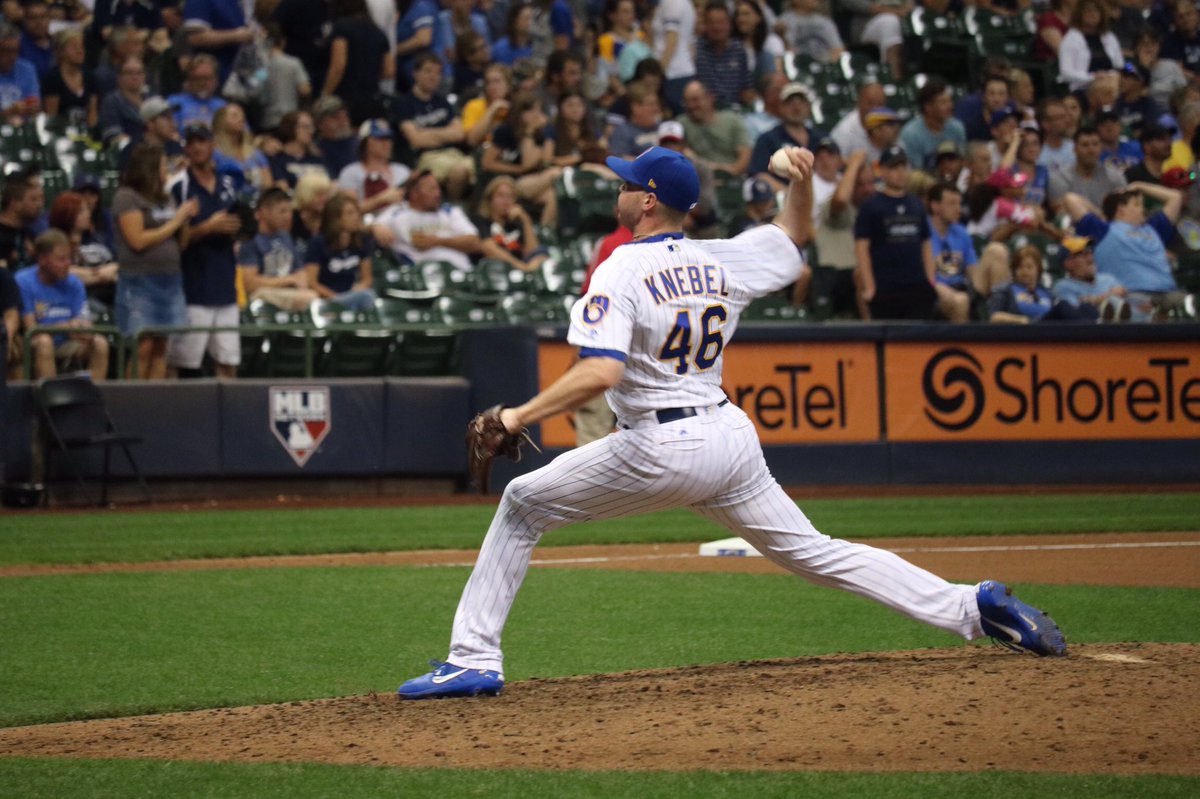 With that K, @coreyknebel29 has set a new MLB single-season record for relievers with a strikeout in 40 consecutive games!