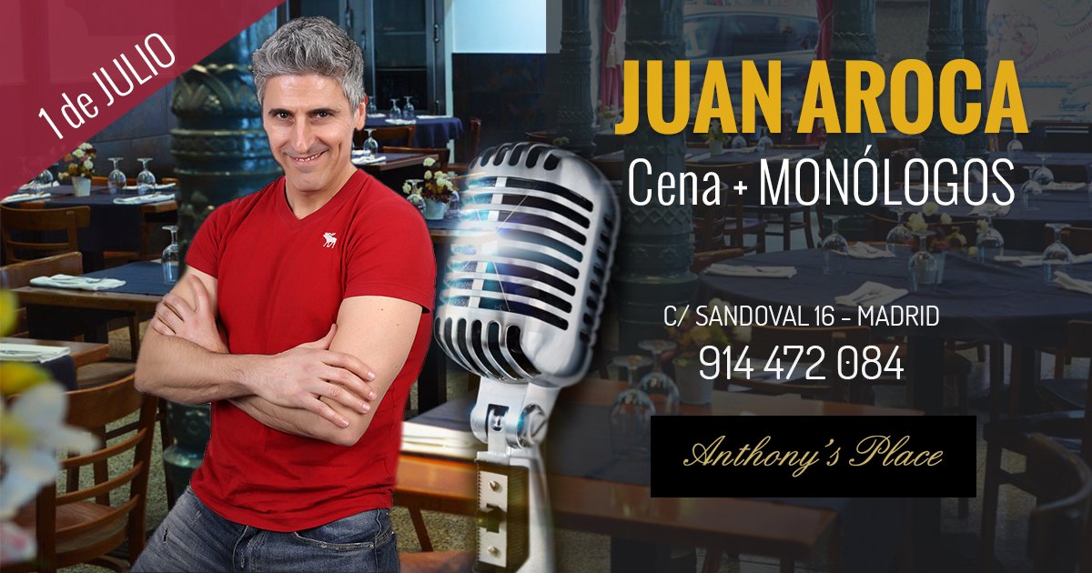 AnthonysPlace's tweet photo. Por si aún no te has enterado, esta noche viene @Juan_Aroca a hacernos reir con sus #monólogos. https://t.co/1TOOEPYHCB #MonólogosEnMadrid https://t.co/PPK1KJcJcW