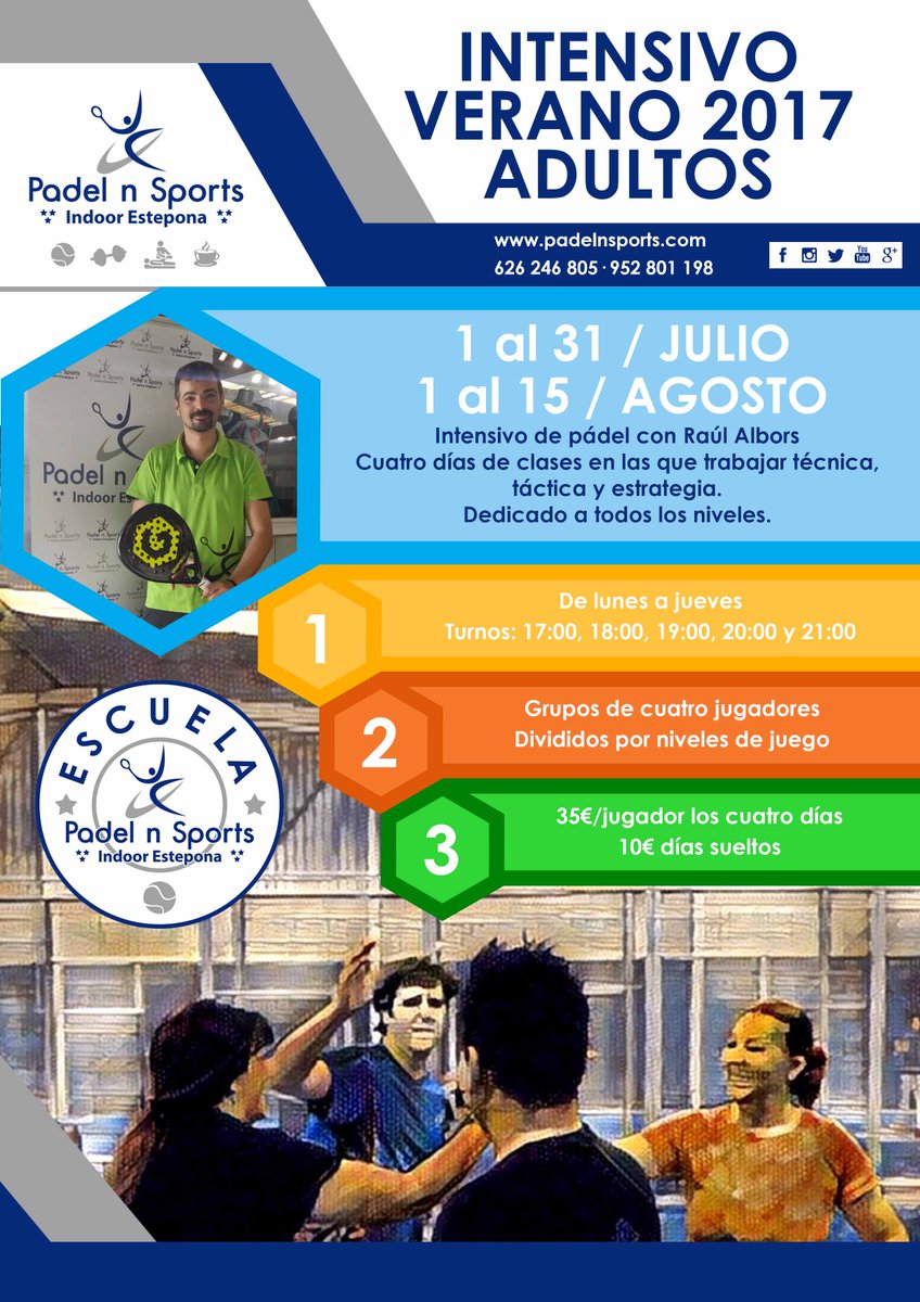 #Intensivos de #verano17 #adultos en <a href="/PadelnSports/">Padel n Sports</a>  Entrene sus defectos, mejore sus virtudes, disfrute de su deporte favorito #Estepona