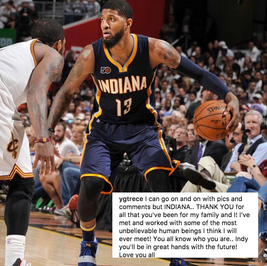 SportsCenter's tweet photo. Paul George says goodbye to Indiana. https://t.co/yz8Pb78PYN