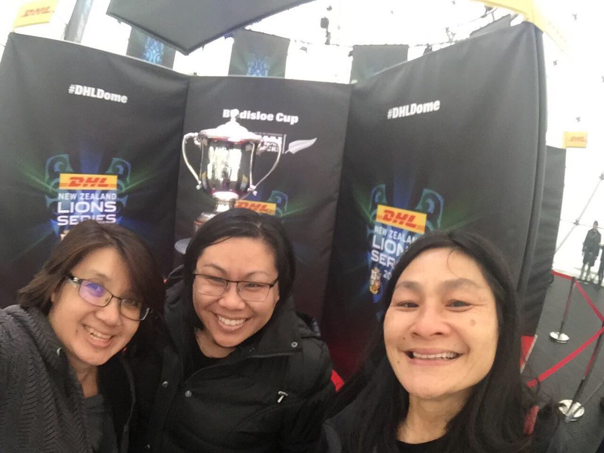 nz_tracey's tweet photo. Hanging out with the Bledisloe at #dhldome Getting ready for the @AllBlacks vs 🦁clash at the caketin @WestpacStadium. https://t.co/VNkPmrzHgs