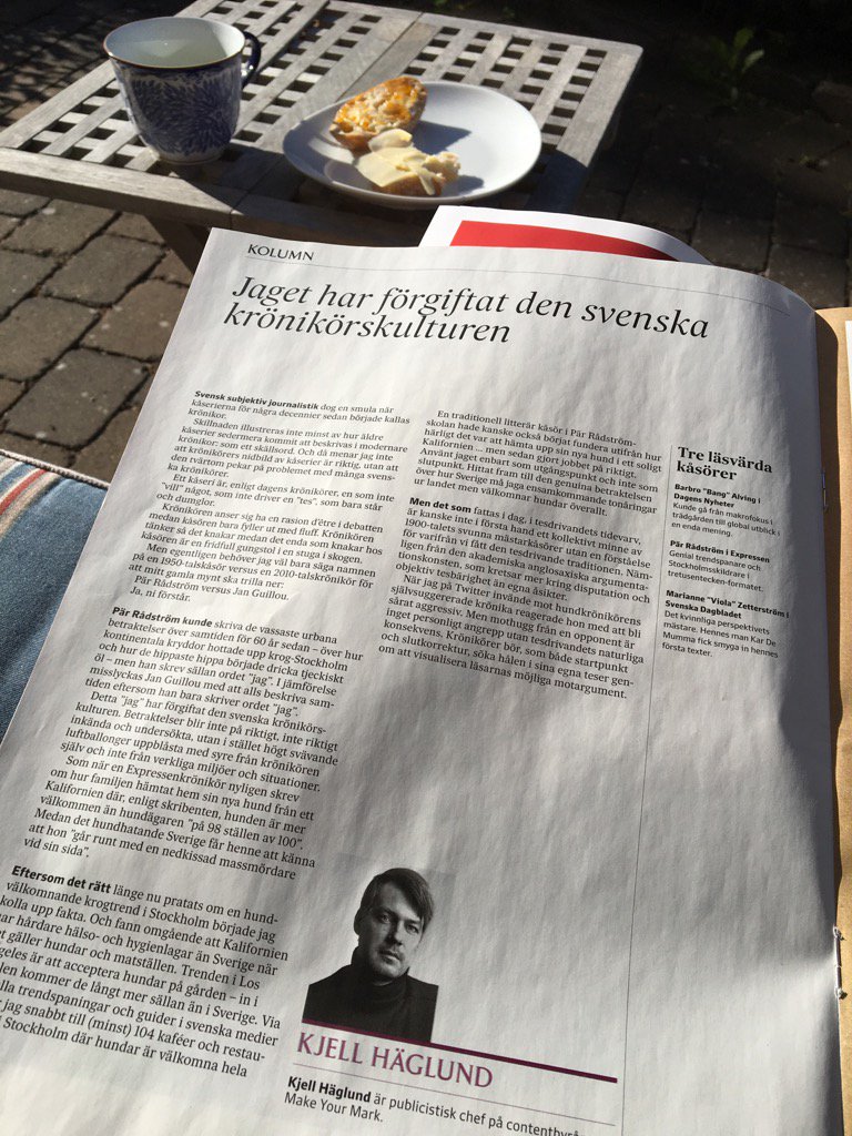 En vass "kolumnikörs" tankar till frukostkaffet förgyllde morgonstunden. Läser om Jaget av <a href="/kjellhaglund/">Kjell Häglund</a> 👍🏻