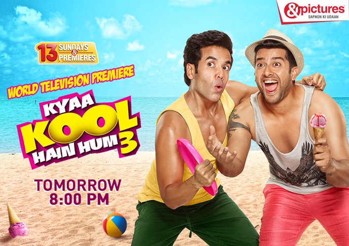 AndPicturesIN's tweet photo. Watch the kool dudes @TusshKapoor & @AftabShivdasani in the World TV Premiere of #KyaKoolHaiHum3, Tomorrow @ 8 pm only on @AndPicturesIN https://t.co/uP6YlhZmYG