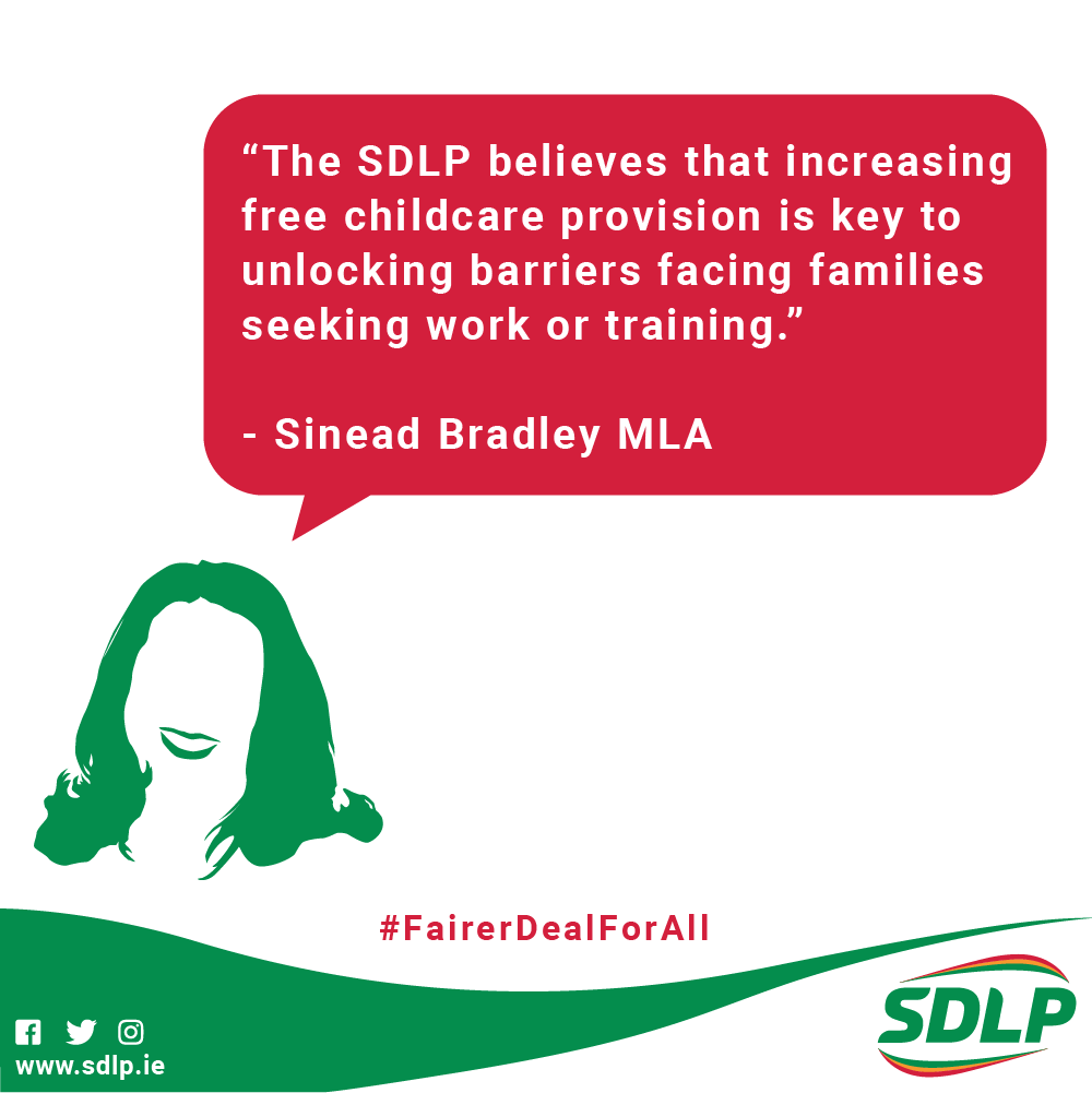 SDLPlive's tweet photo. SDLP MLA @SineadBradleySD reaffirms the SDLP call for all parties to engage on delivering a better deal on Childcare. #FairerDealForAll https://t.co/dcibXcCUYS