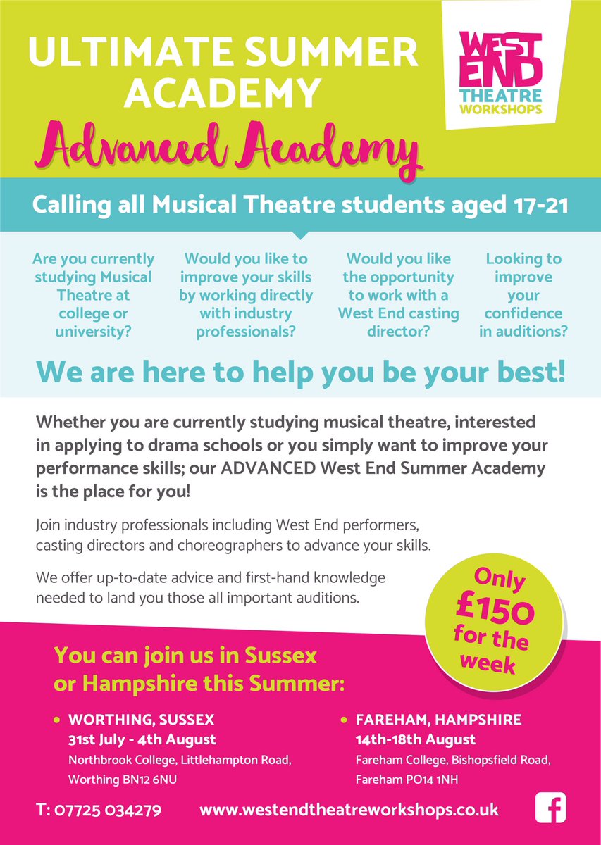 WestEnd_TW's tweet image. Are you aged 17-21+ and studying Musical Theatre at college or university?

Don't miss out on our invaluable ADVANCED training this Summer!
