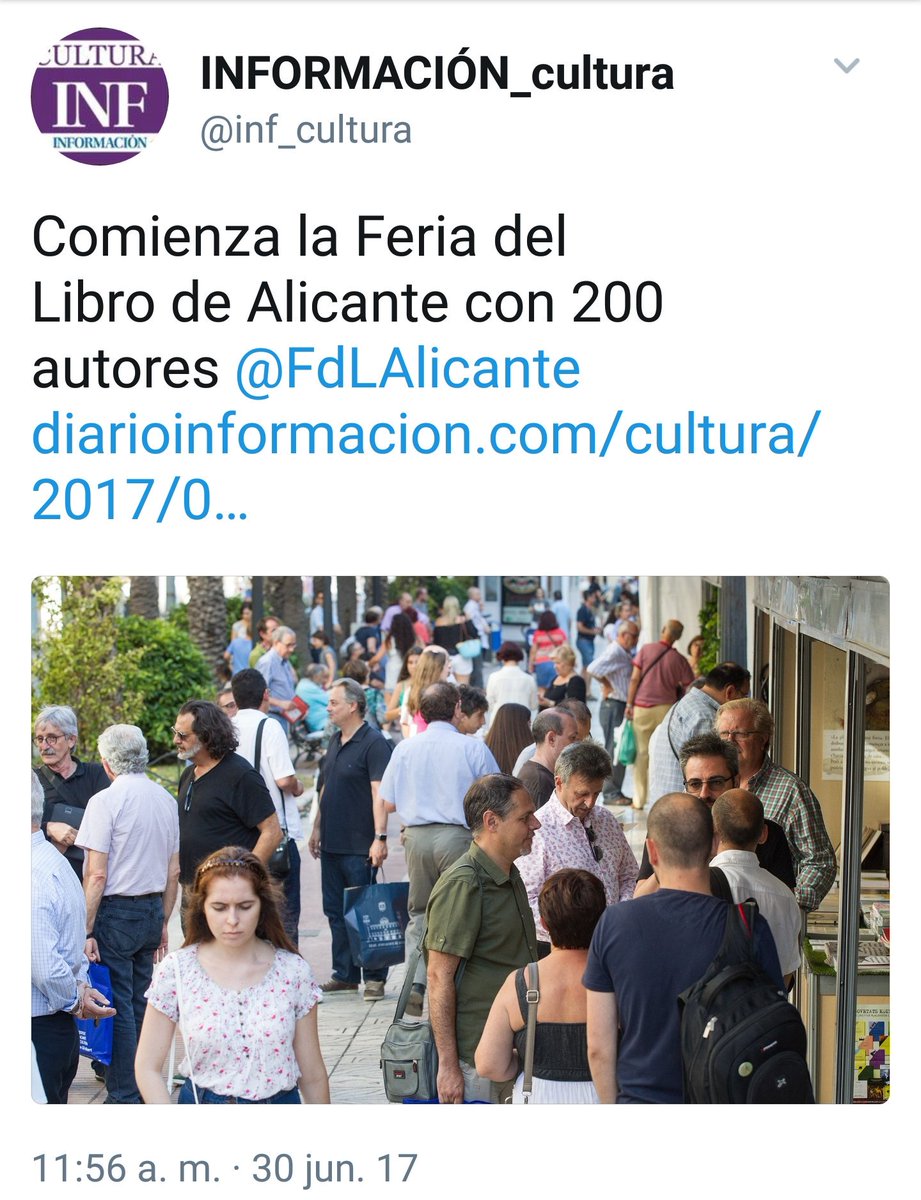 ealkazar0's tweet photo. 200 autores, 300 actividades: histórica Feria del #Libro que comienza en #Alicante. #Cultura #literatura 📚✒🌞
https://t.co/i75B2ymLam https://t.co/I3ZRhC6f3W