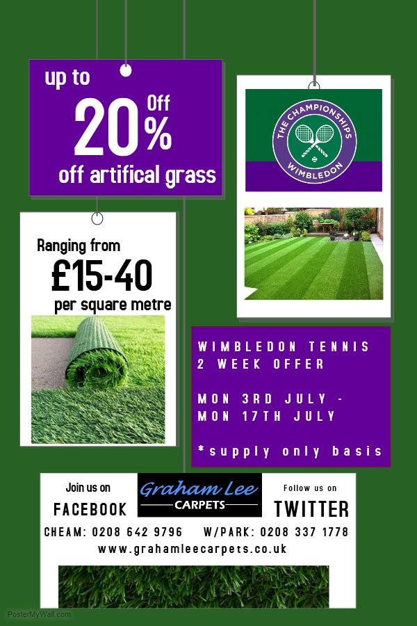 Throughout Wimbledon tennis we will be offering up to 20% off Artificial Grass - *Supply Basis Only* #Surrey #Artificialgrass <a href="/WOICheam/">WOICheam</a>