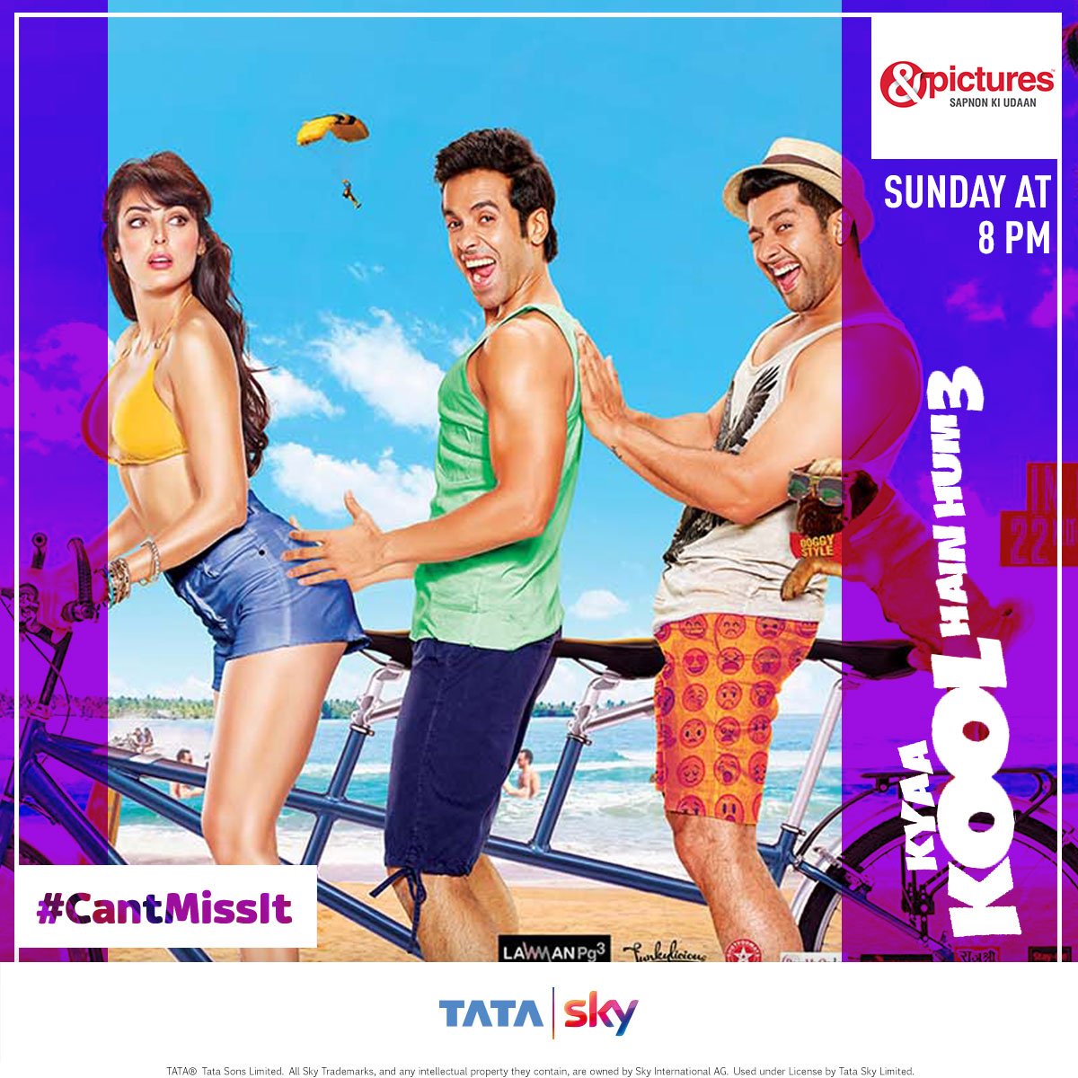 TataPlayin's tweet photo. Have a good laugh with #KyaKoolHainHum3 on @AndPicturesIN, Sunday at 8 PM. RT & tell us who's the Koolest actor from the movie. #CantMissIt https://t.co/6qhN4xLABG