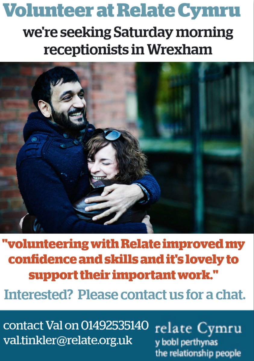 RelateCymru's tweet photo. we're seeking #volunteers in #Wrexham to help with reception on Saturdays.  Welcome clients, make sure they're ok.  Interested?  01492535140 https://t.co/YZ8gmQWZFZ
