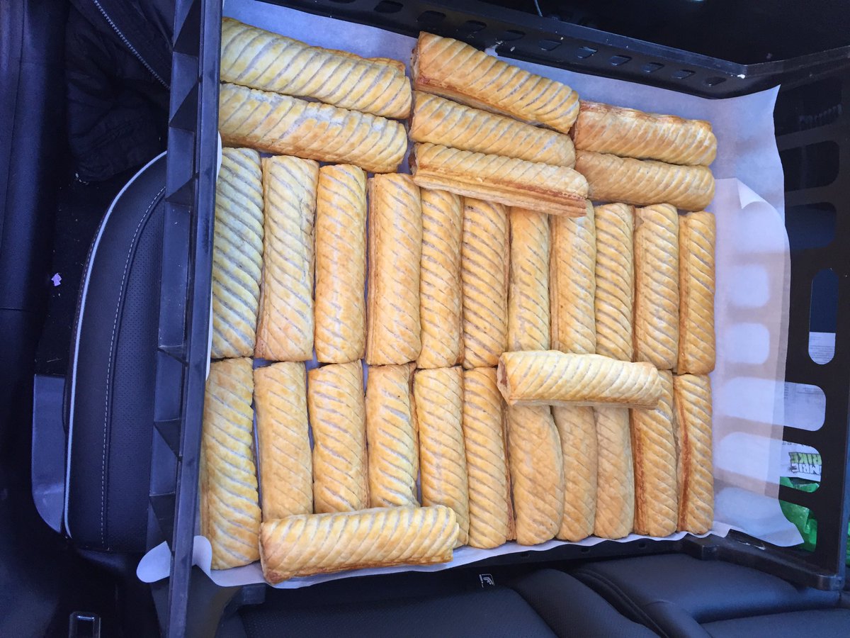 <a href="/JRFoodService/">J&R Food Service Ltd</a> <a href="/BakeryRyders/">Ryders Bakery</a> Saturday morning sausage roll delivery 😂 #newcarsmellslikessausagerolls #notgoingtohelpthediet #locallybaked