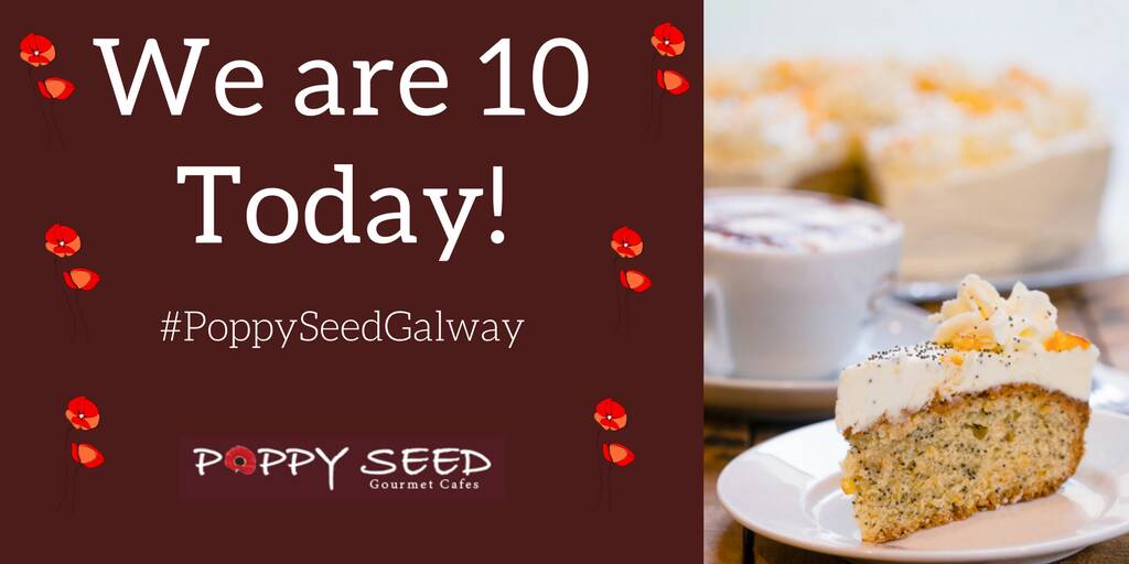 PoppySeedCoffee's tweet photo. #PoppySeedGalway turns 10 today! Hamper giveaways &amp; other surprises in #clarinbridge #oranmore &amp; #eyrestreet. #weare10 #womeninbusiness https://t.co/mdMwOiYRbU