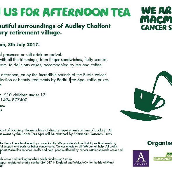 Bodhitreespa's tweet photo. The Bodhi Tree Spa are pleased to be supporting an afternoon tea fund raising event for Macmillan Cancer; such a worthy cause! 
We are offe… https://t.co/ZmrSIn6iiA