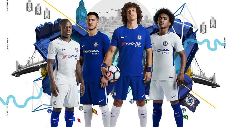 SkySportsPL's tweet photo. Chelsea and Tottenham launch new kits for 2017/18 season. Check out all the Premier League strips here: https://t.co/kczOvIzKbj? https://t.co/DCxNqB4W8r