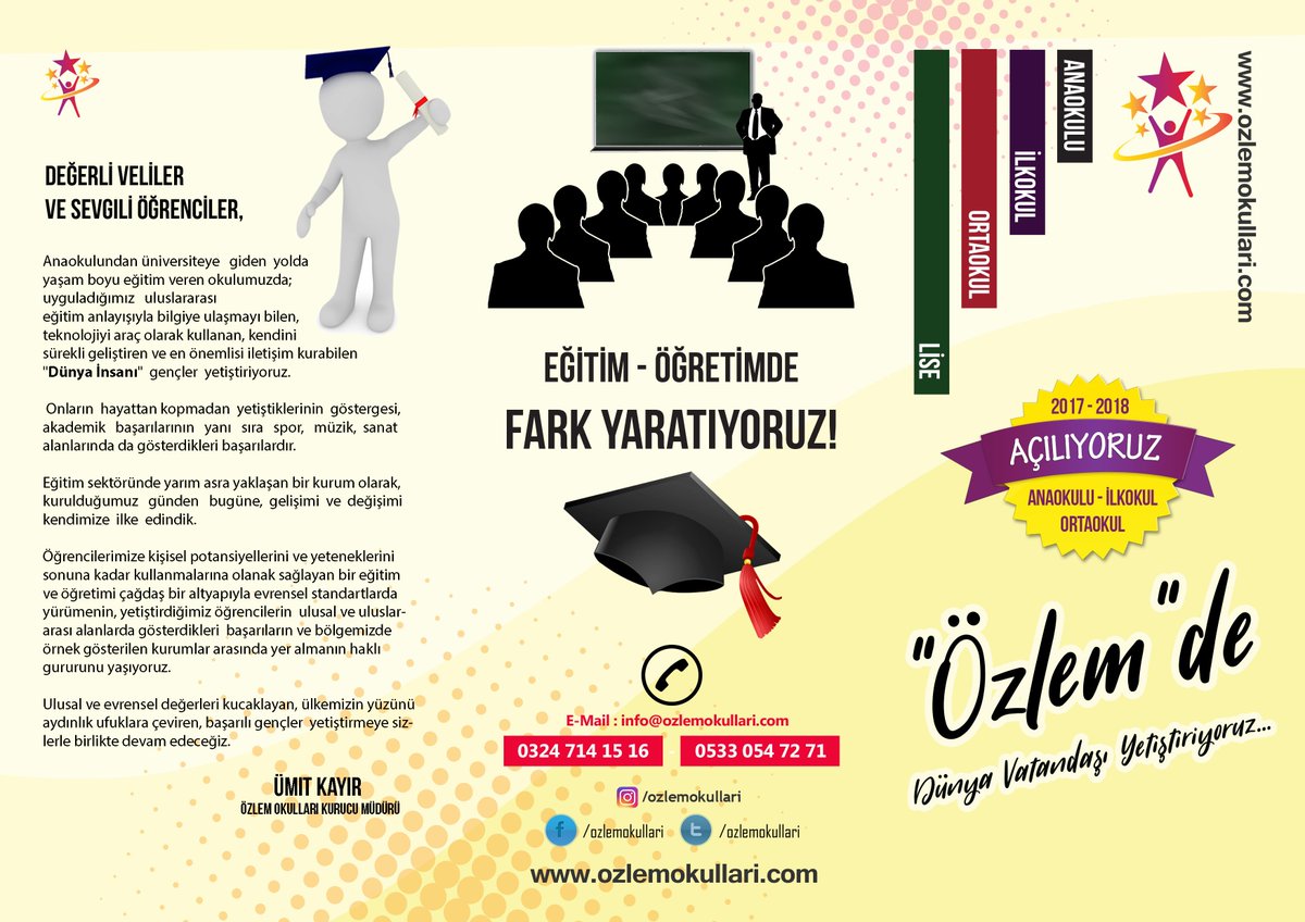 Özlem Okulları açılıyor...
Eğitiminizi şansa bırakmayın. #Anaokul #İlkokul #Ortaokul #Lise #ÖzlemOkulları #Silifke #ÖzlemOkullarıAçılıyor