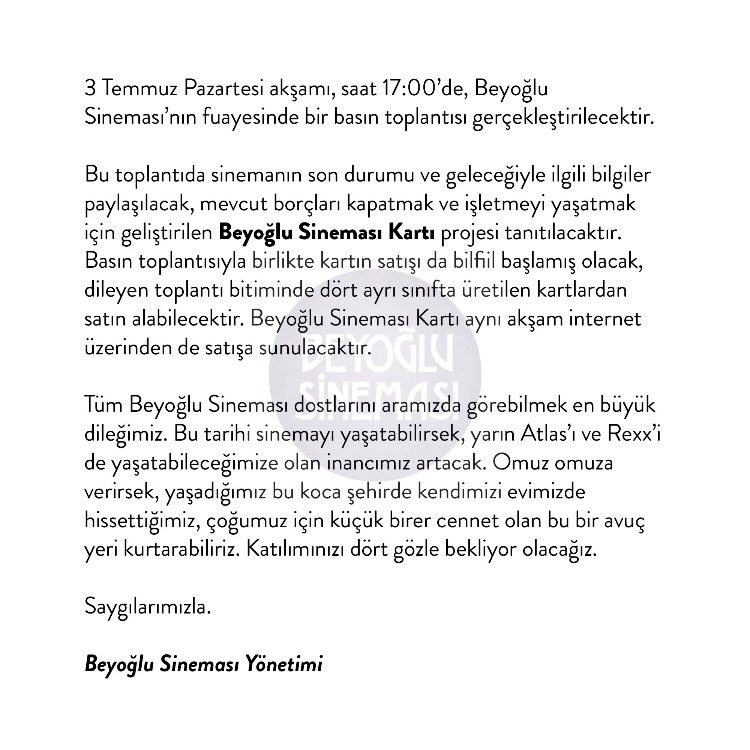 #BeyoğluSineması için destek ve dayanışma çağrısı.