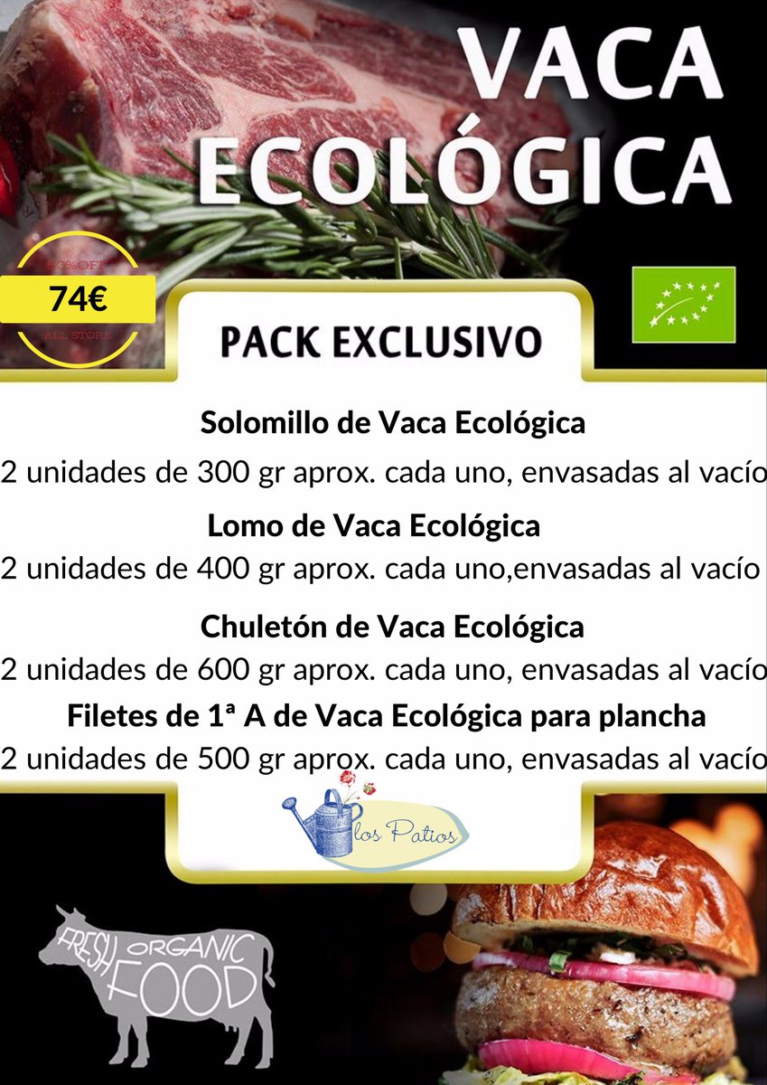 PATIOS1's tweet photo. En @PATIOS1 comenzamos el mes de Julio con este pack exclusivo de Vaca Ecológica.Servicio a domicilio gratuito en Madrid Capital. https://t.co/Q0xZfiRNWW