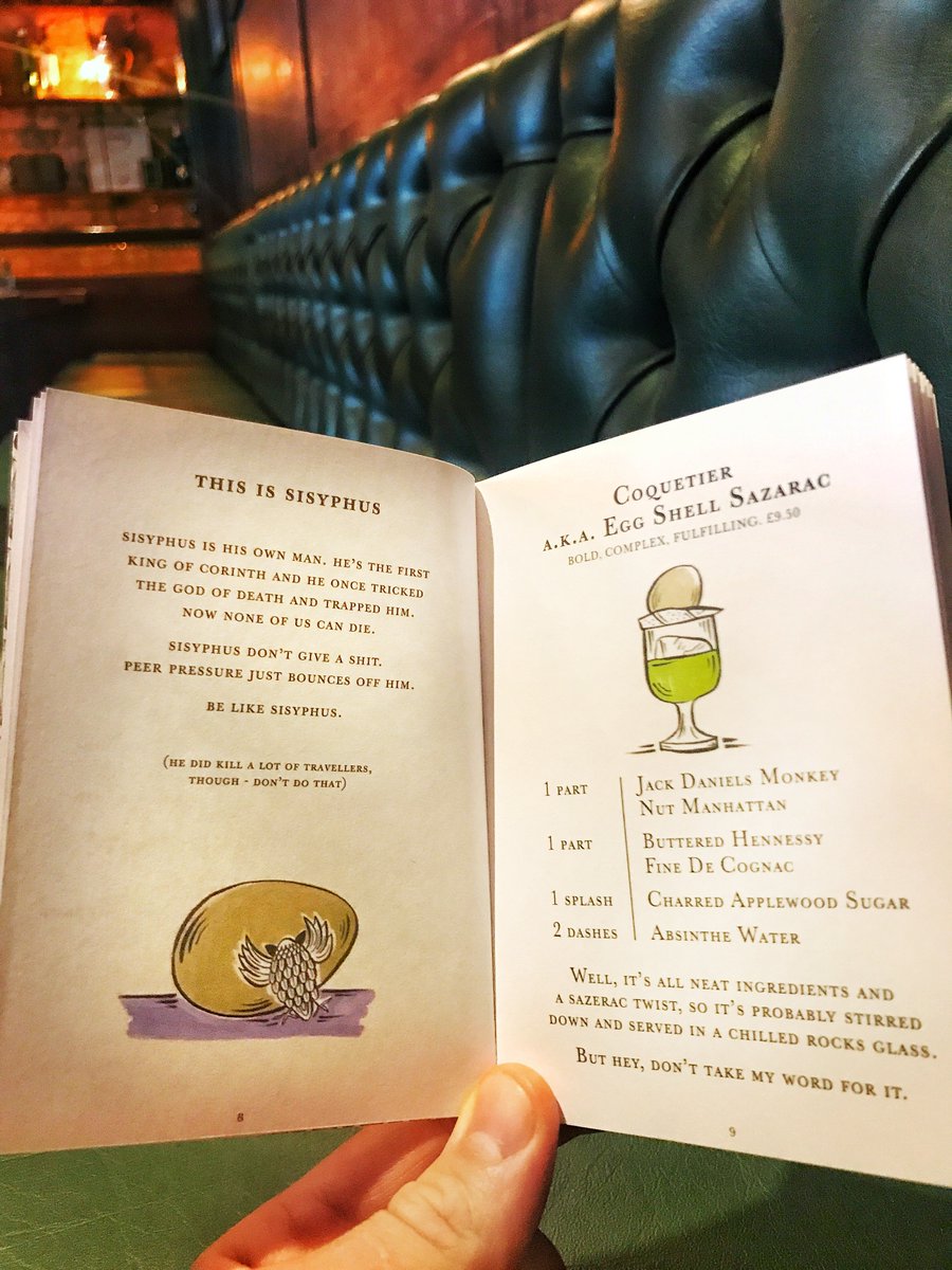 Peer pressure’s a bitch. Be like Sisyphus. 
.
A look at the ‘Eggshell Sazerac’ pages from the new menu. 

.
#newmenu #whiskey #instagood