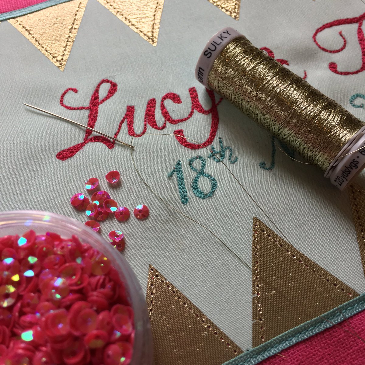 Finishing touches - my fav part! #bysally #bespoketextiles #personalisedweddinggifts #contemporaryembroidery #sewingblogger