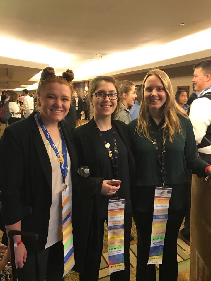 MuskegoFBLA's tweet photo. Publication Design team of Isabella Norante, Lilly Koch, and Alyssa Wardin on to finals!  Congratulations!  #FBLANLC17 https://t.co/YtMnvJ5qoq