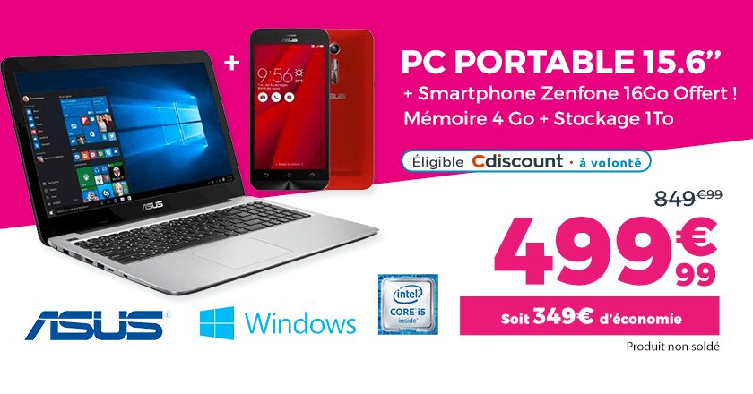 Cdiscount's tweet photo. ⭐️  #JePeuxPasJaiSoldes

📌  PC Portable 15.6'' + Zenfone OFFERT ➜ https://t.co/eW5AUQUlNZ

#bonplan #Soldes2017 https://t.co/IZ5oGGojlN