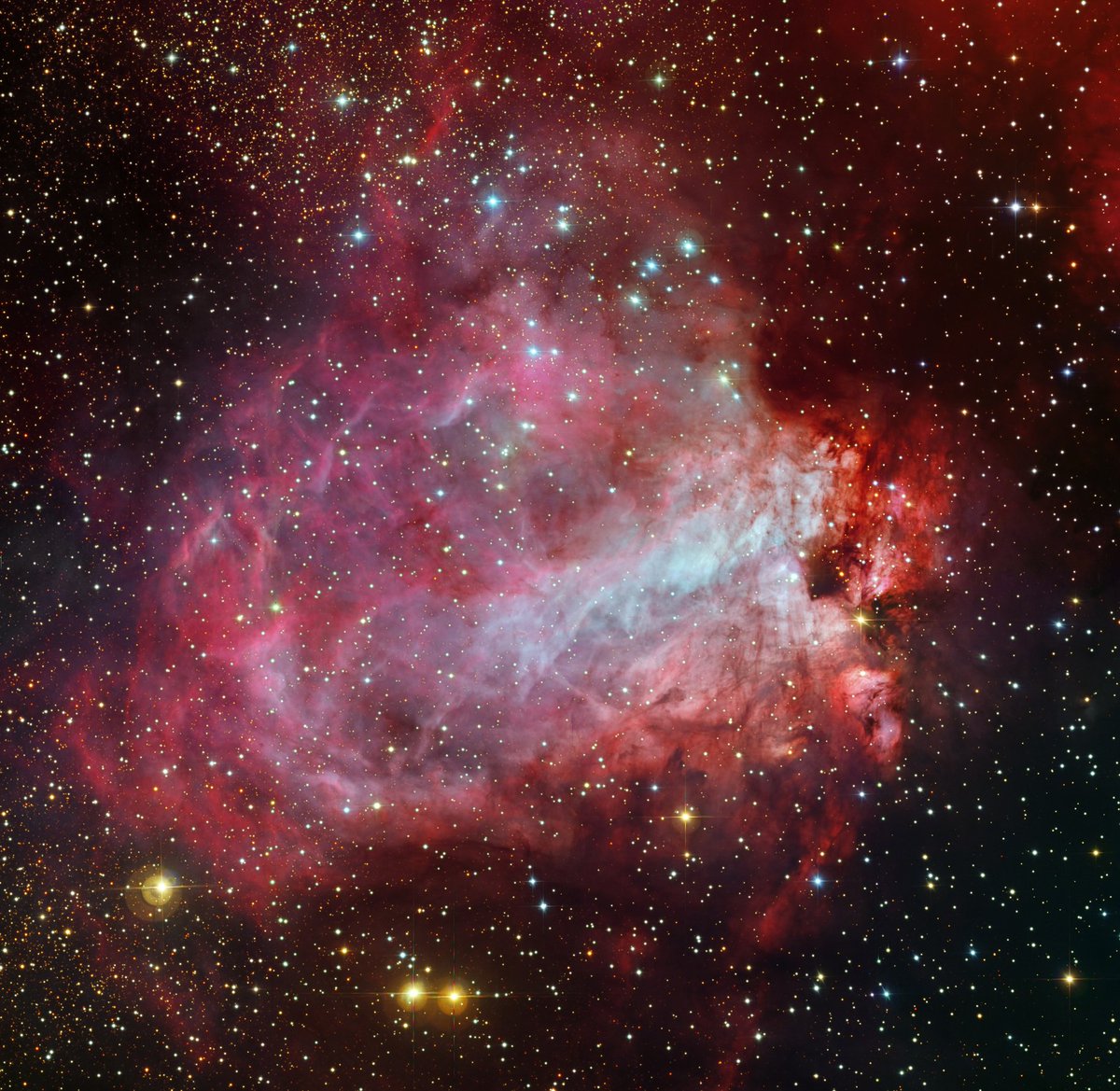 willbaren's tweet photo. Spectacular pink and crimson tracery of the Omega Nebula where stars are born | #space R Colombari https://t.co/7quPq8Qldi https://t.co/s0bhPtd0JK