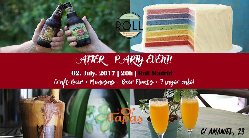 TapasTranslated's tweet image. After Party Tomorrow (7/2) at @RollMadrid to celebrate #Orgullo2017 #Pride2017 Starts at 8pm! The cake is 🌈🌈🌈😘
