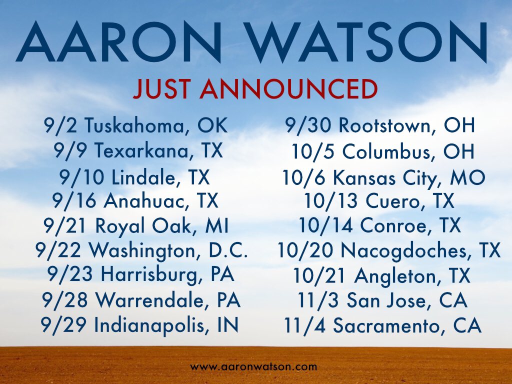 aaron_watson's tweet photo. I didn't have any shows this week, but I'm excited to announce some great NEW TOUR DATES! Get your tickets here :https://t.co/xBv56pnM85 https://t.co/QCZE9nSNBC