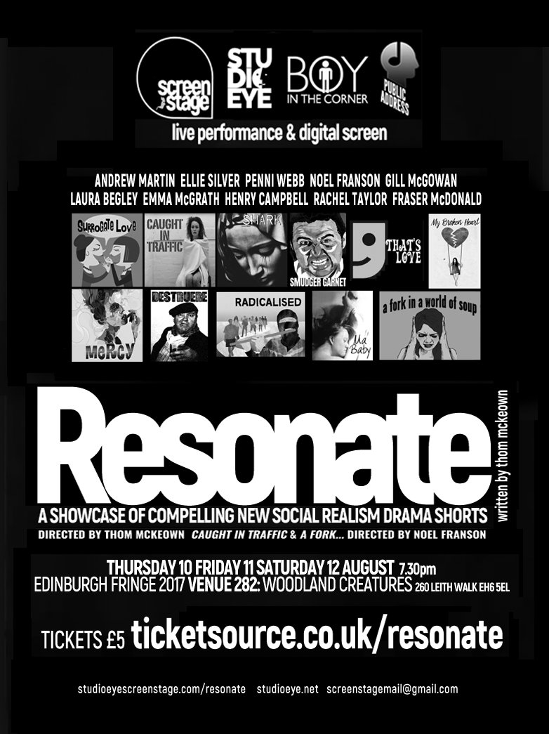 StudioEyeTweet's tweet image. Early doors announcement: Screenstage@TheFringe2017 Venue 282 RESONATE liveperf&amp;amp;digitalfilm £5 ticketsource.co.uk/resonate